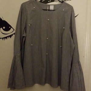Light Grey Blouse w/ Pearls